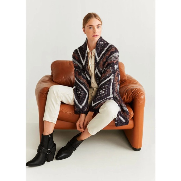 MNG MANGO Rare Oversized Chunky Knit Glittery Boho Cardigan - Picture 4 of 16